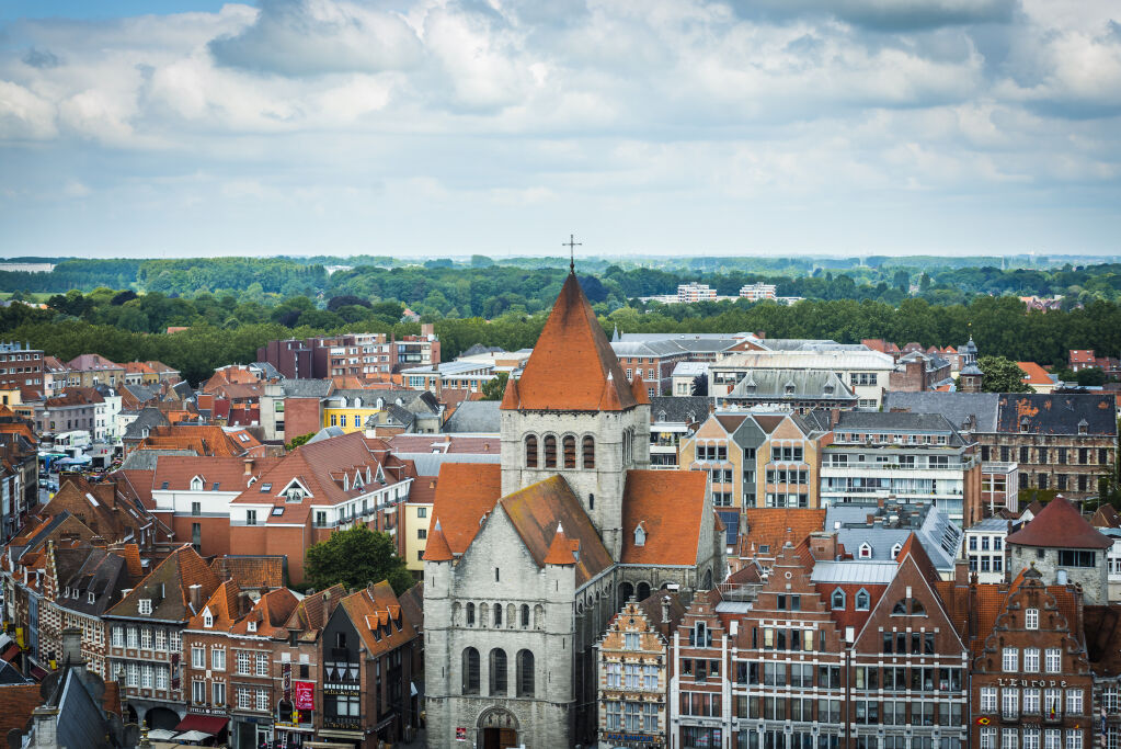 Panorama Tournai widziana z najwyższej dzwonnicy w Belgii.