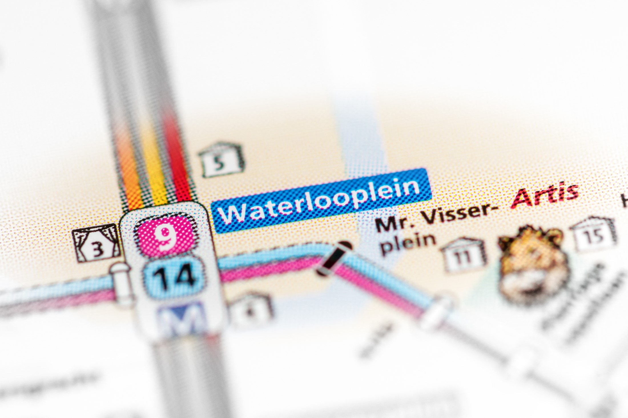 Stacja Waterlooplein. Mapa metra w Amsterdamie.